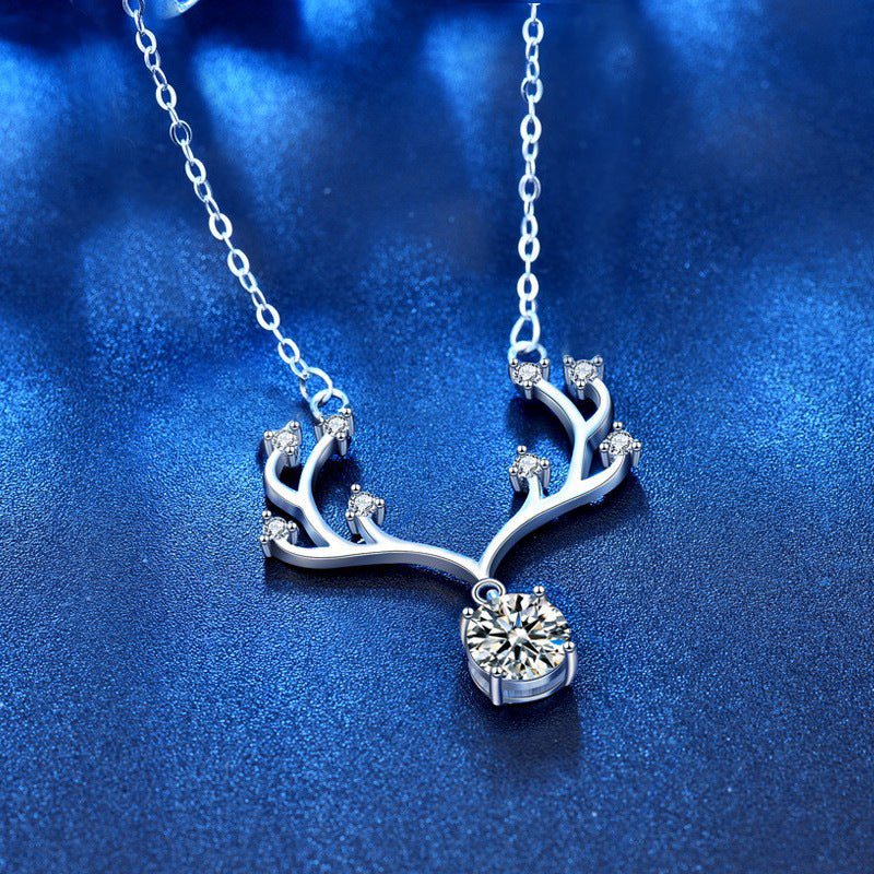 925 Sterling Silver Zodiac Animal Pendant Necklace with 1ct Moissanite Micro-Pavé Cross Chain Women's Jewelry