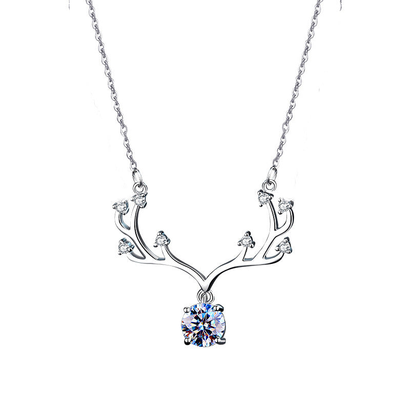 925 Sterling Silver Zodiac Animal Pendant Necklace with 1ct Moissanite Micro-Pavé Cross Chain Women's Jewelry