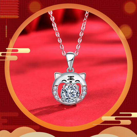925 Sterling Silver Zodiac Animal Pendant Necklace with 1ct Moissanite & Adjustable Cross Chain
