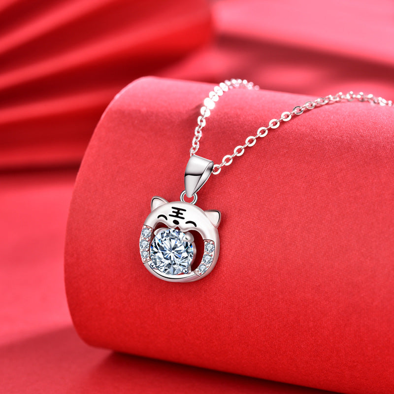 925 Sterling Silver Zodiac Animal Pendant Necklace with 1ct Moissanite & Adjustable Cross Chain