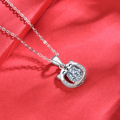 925 Sterling Silver Zodiac Animal Pendant Necklace with 1ct Moissanite & Adjustable Cross Chain