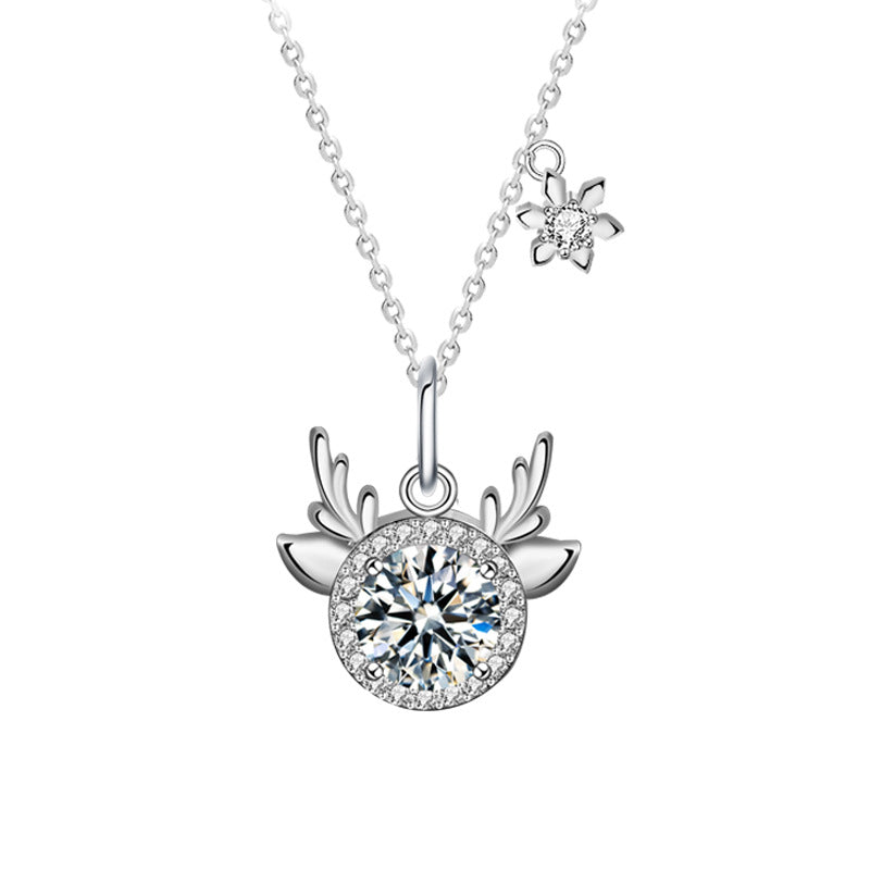 925 Sterling Silver Zodiac Animal Pendant Necklace with 1ct Moissanite in White/Green/Champagne Cross Chain Women's Fashion Jewelry