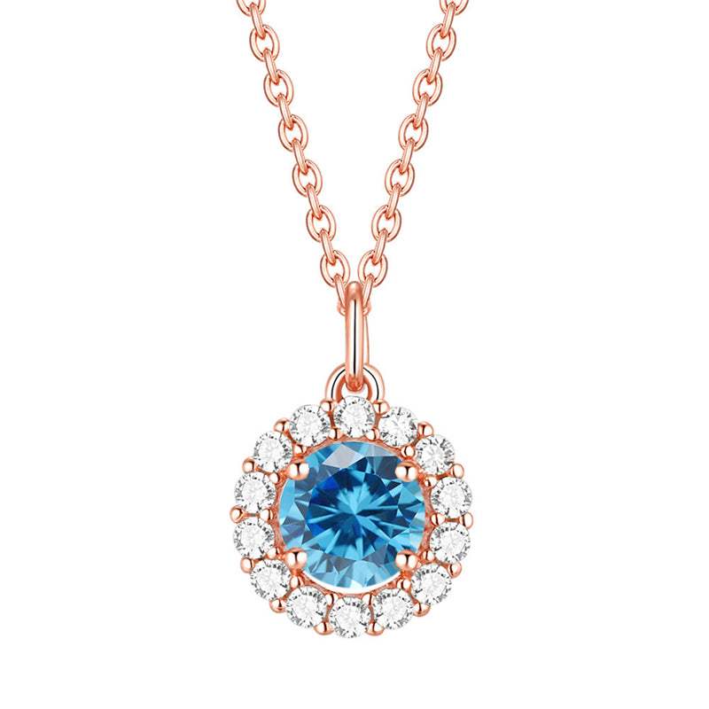 925 Sterling Silver Zodiac Birthstone Necklace - Rose Gold Plated Geometric Pendant