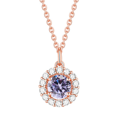 925 Sterling Silver Zodiac Birthstone Necklace - Rose Gold Plated Geometric Pendant