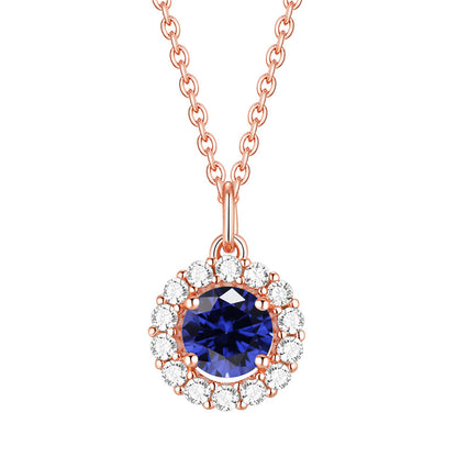 925 Sterling Silver Zodiac Birthstone Necklace - Rose Gold Plated Geometric Pendant