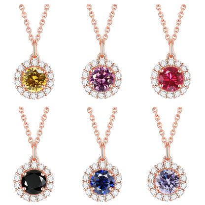 925 Sterling Silver Zodiac Birthstone Necklace - Rose Gold Plated Geometric Pendant