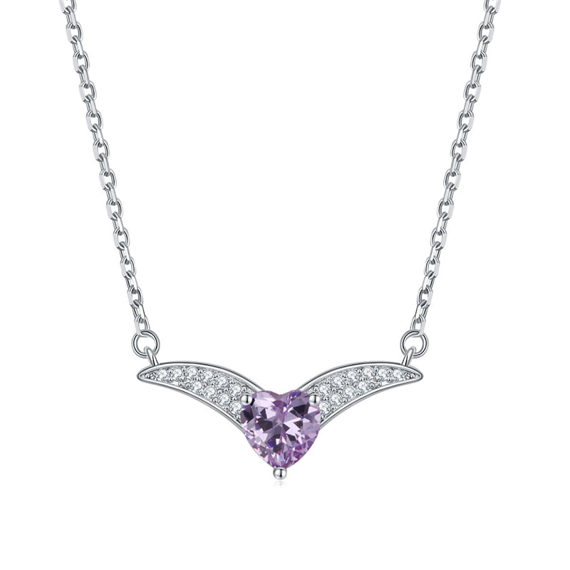 925 Sterling Silver Zodiac Heart Pendant Necklace - Elegant V-Collarbone Chain