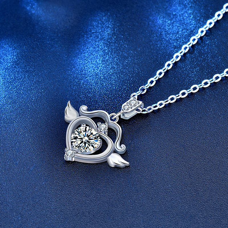 925 Sterling Silver Zodiac Pendant Necklace with 0.5ct Moissanite Cross Chain Cupid Arrow Design Business Casual Jewelry