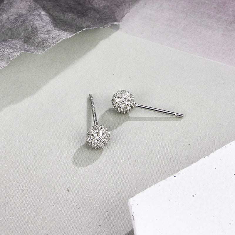 925 Sterling Silver 'Fu' Character Stud Earrings with CZ - Chinese Style Blessing Earrings for Women