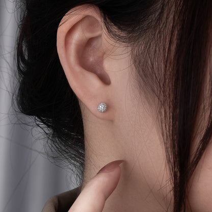 925 Sterling Silver 'Fu' Character Stud Earrings with CZ - Chinese Style Blessing Earrings for Women