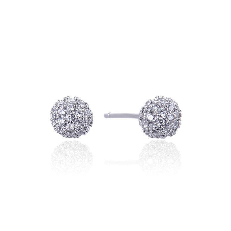 925 Sterling Silver 'Fu' Character Stud Earrings with CZ - Chinese Style Blessing Earrings for Women