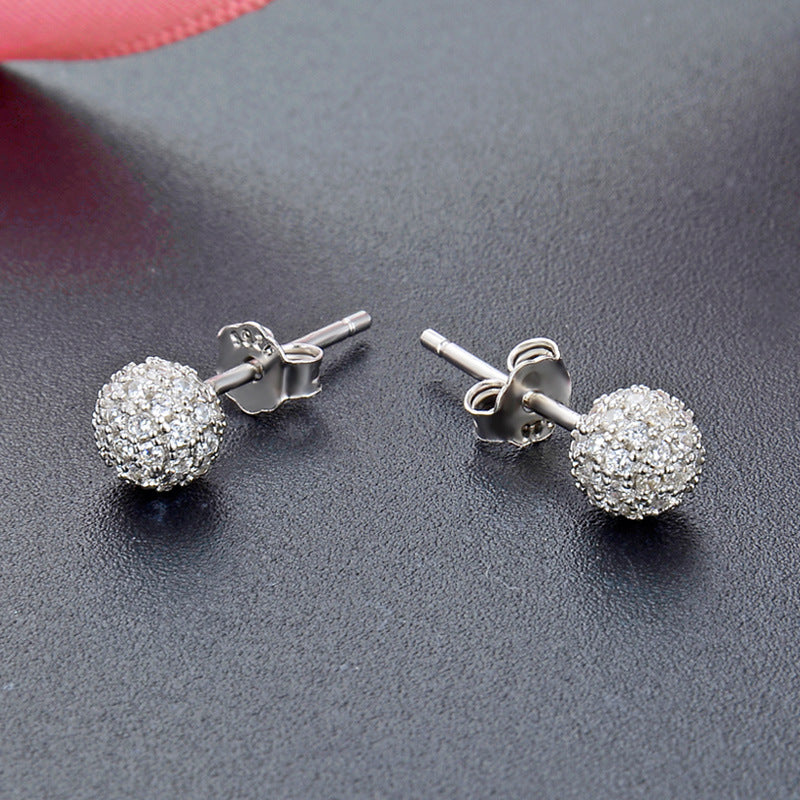 925 Sterling Silver 'Fu' Character Stud Earrings with CZ - Chinese Style Blessing Earrings for Women