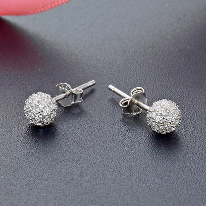 925 Sterling Silver 'Fu' Character Stud Earrings with CZ - Chinese Style Blessing Earrings for Women
