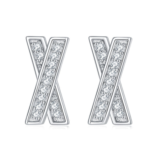 925 Sterling Silver 'X' Letter Stud Earrings – Minimalist Zircon Initial Jewelry