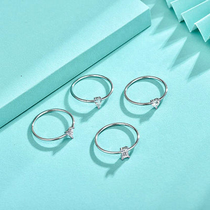 925 Silver Heart Shaped Ring with Teardrop/Heart/Triangle/Rectangle Zircon Stones Rhodium Plated Edgy Feminine Jewelry US Size 6-8