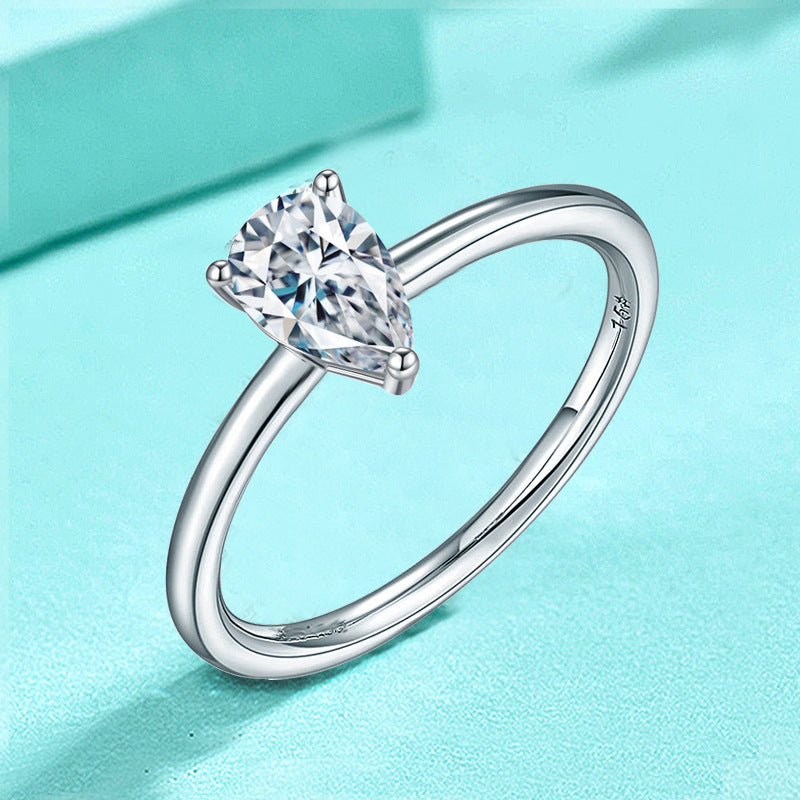 925 Silver Heart Shaped Ring with Teardrop/Heart/Triangle/Rectangle Zircon Stones Rhodium Plated Edgy Feminine Jewelry US Size 6-8