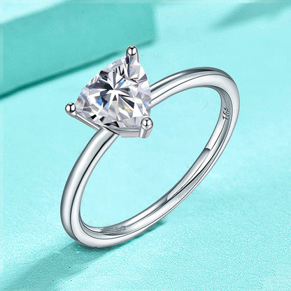 925 Silver Heart Shaped Ring with Teardrop/Heart/Triangle/Rectangle Zircon Stones Rhodium Plated Edgy Feminine Jewelry US Size 6-8
