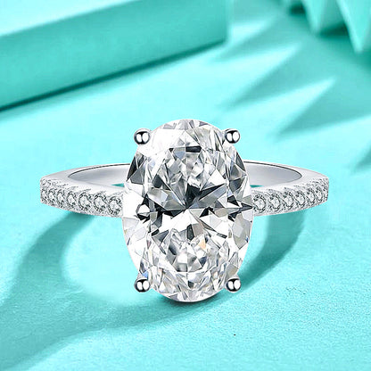 925 Silver Oval Geometric Zircon Ring Rhodium Plated Women's Fashion Jewelry US Size 6-9