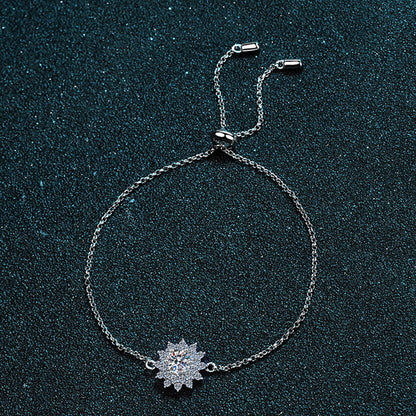 New Chinese Style Floral Bracelet Options: 0.5ct Moissanite or 5mm Zircon Center Stone, Cherry Orange Design, 5-Layer Rhodium Sterling Silver