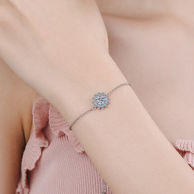 New Chinese Style Floral Bracelet Options: 0.5ct Moissanite or 5mm Zircon Center Stone, Cherry Orange Design, 5-Layer Rhodium Sterling Silver