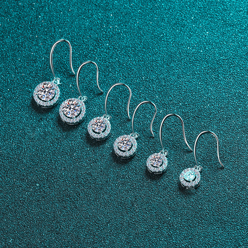 925 Sterling Silver 4-Prong Round Moissanite Drop Earrings - 0.6CT/1CT/2CT Options