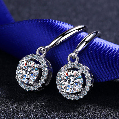 925 Sterling Silver 4-Prong Round Moissanite Drop Earrings - 0.6CT/1CT/2CT Options