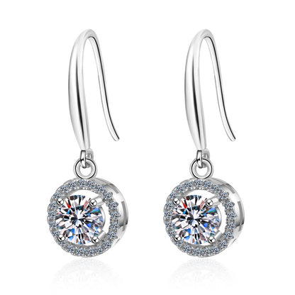 925 Sterling Silver 4-Prong Round Moissanite Drop Earrings - 0.6CT/1CT/2CT Options