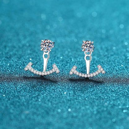 925 Sterling Silver 4-Prong Smile Earrings with 1.19ct Moissanite – Convertible Stud/Dangle Design