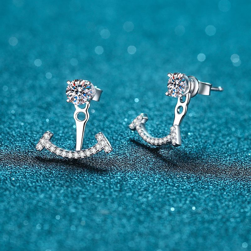 925 Sterling Silver 4-Prong Smile Earrings with 1.19ct Moissanite – Convertible Stud/Dangle Design