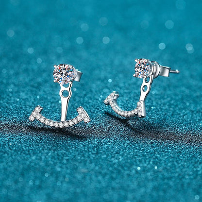 925 Sterling Silver 4-Prong Smile Earrings with 1.19ct Moissanite – Convertible Stud/Dangle Design