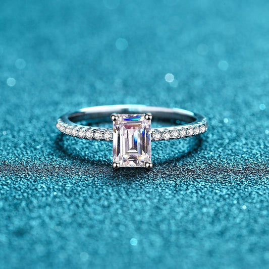 925 Sterling Silver 4-Prong Solitaire Ring | 1-2ct Emerald & Radiant Cut Moissanite