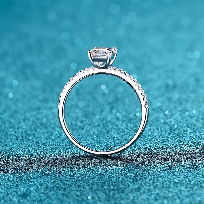 925 Sterling Silver 4-Prong Solitaire Ring | 1-2ct Emerald & Radiant Cut Moissanite