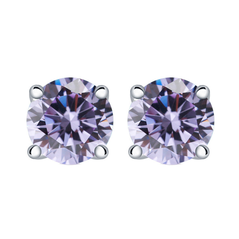 925 Sterling Silver 7mm Round Zircon Stud Earrings – 1 Carat Four-Prong Birthstone Jewelry