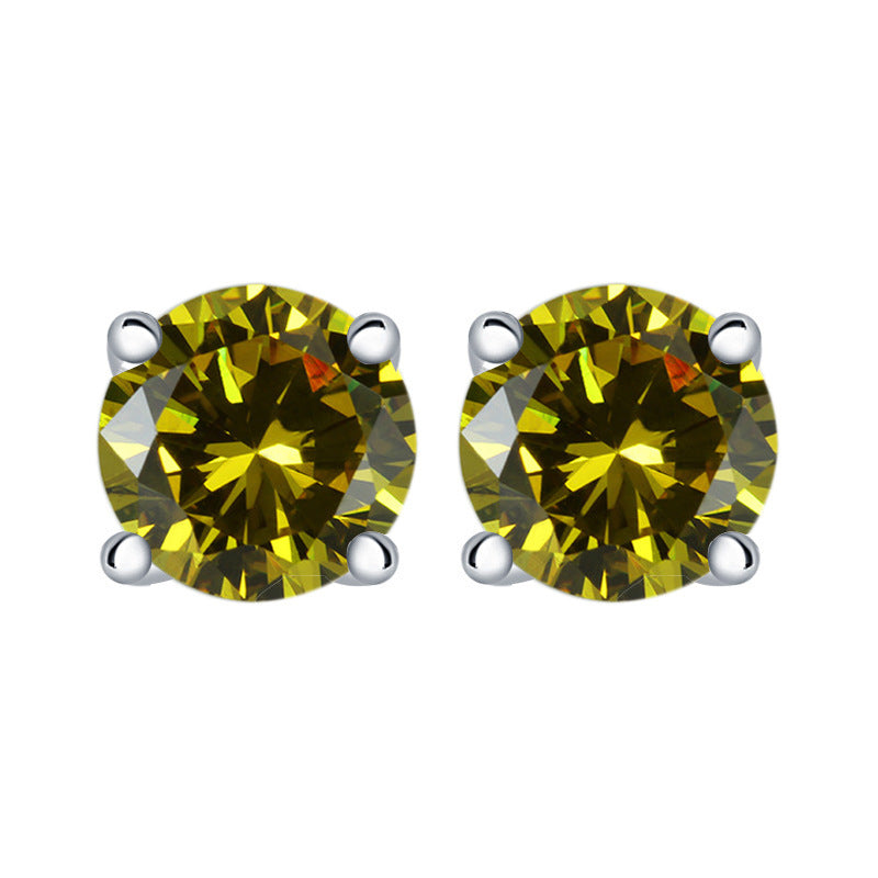 925 Sterling Silver 7mm Round Zircon Stud Earrings – 1 Carat Four-Prong Birthstone Jewelry