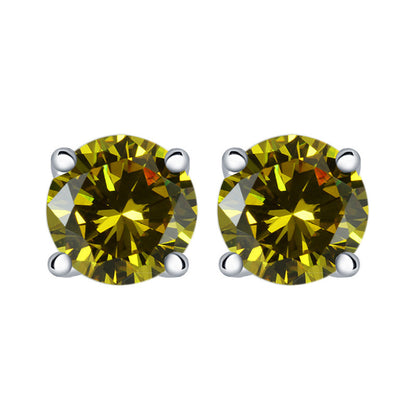 925 Sterling Silver 7mm Round Zircon Stud Earrings – 1 Carat Four-Prong Birthstone Jewelry