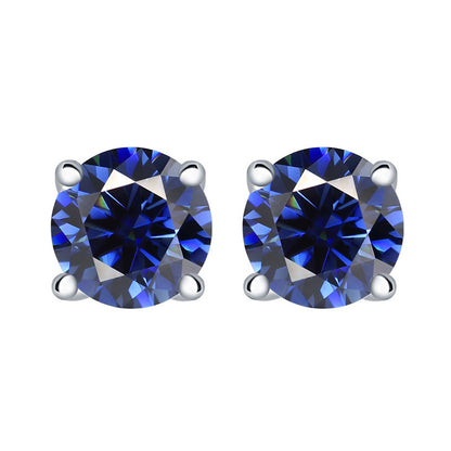 925 Sterling Silver 7mm Round Zircon Stud Earrings – 1 Carat Four-Prong Birthstone Jewelry