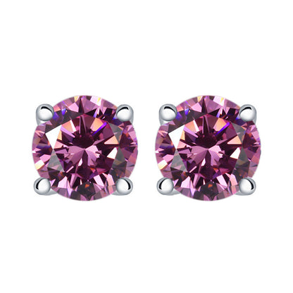 925 Sterling Silver 7mm Round Zircon Stud Earrings – 1 Carat Four-Prong Birthstone Jewelry