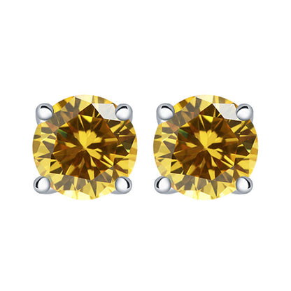 925 Sterling Silver 7mm Round Zircon Stud Earrings – 1 Carat Four-Prong Birthstone Jewelry