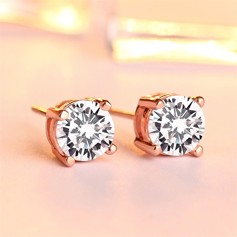 925 Sterling Silver 7mm Round Zircon Stud Earrings – 1 Carat Four-Prong Birthstone Jewelry