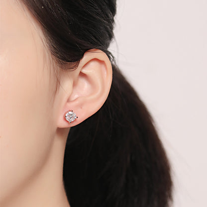 925 Sterling Silver 7mm Round Zircon Stud Earrings – 1 Carat Four-Prong Birthstone Jewelry
