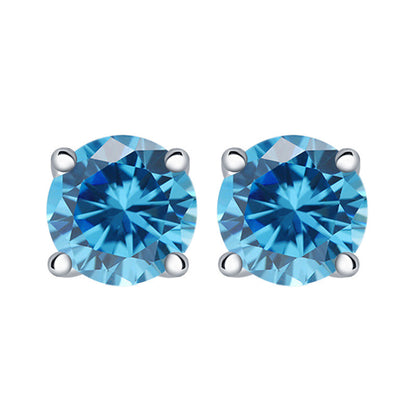 925 Sterling Silver 7mm Round Zircon Stud Earrings – 1 Carat Four-Prong Birthstone Jewelry