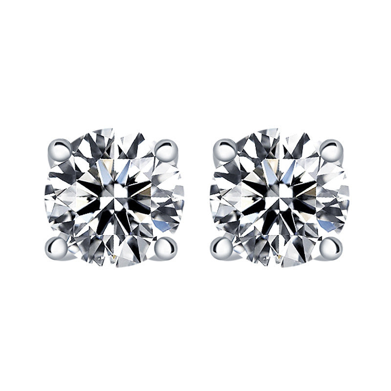 925 Sterling Silver 7mm Round Zircon Stud Earrings – 1 Carat Four-Prong Birthstone Jewelry