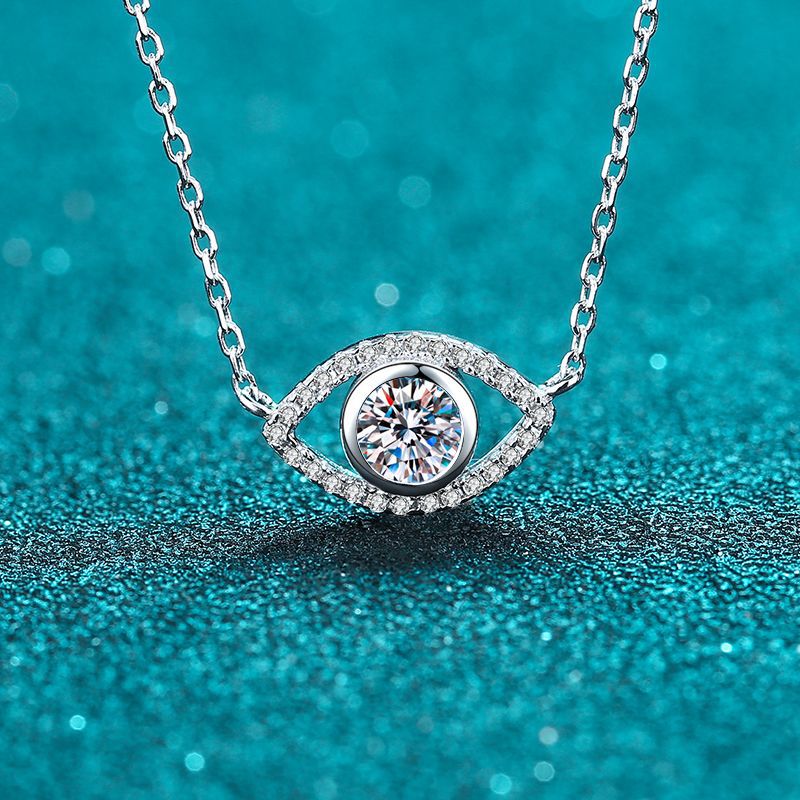 925 Sterling Silver Angel Eye Pendant Necklace - 0.5CT Moissanite Micro-Pavé Chain