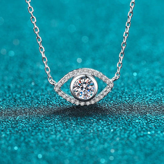 925 Sterling Silver Angel Eye Pendant Necklace - 0.5CT Moissanite Micro-Pavé Chain