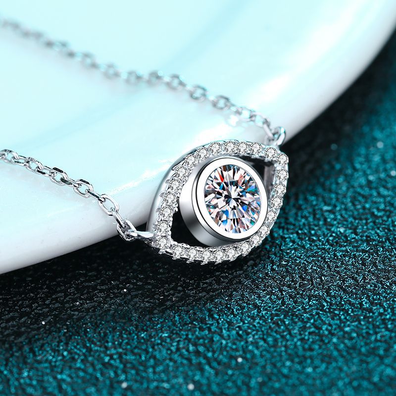 925 Sterling Silver Angel Eye Pendant Necklace - 0.5CT Moissanite Micro-Pavé Chain