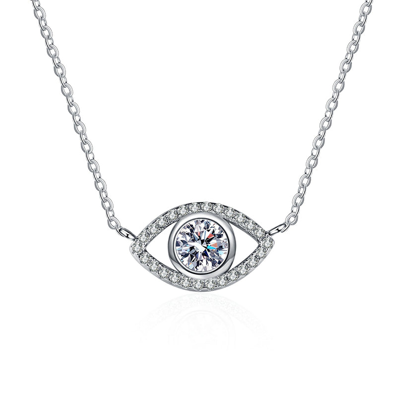 925 Sterling Silver Angel Eye Pendant Necklace - 0.5CT Moissanite Micro-Pavé Chain