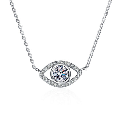 925 Sterling Silver Angel Eye Pendant Necklace - 0.5CT Moissanite Micro-Pavé Chain