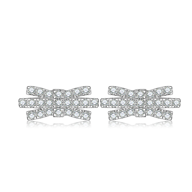 925 Sterling Silver Bow Earrings for Women Elegant Zircon Stud Earrings White Gold Plated