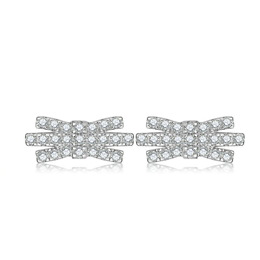 925 Sterling Silver Bow Earrings for Women Elegant Zircon Stud Earrings White Gold Plated