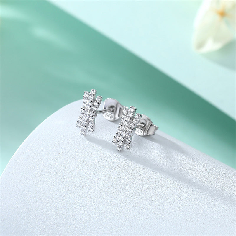 925 Sterling Silver Bow Earrings for Women Elegant Zircon Stud Earrings White Gold Plated